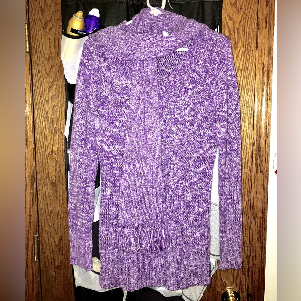 Sz XL fitted long wearing knit purple sweater w matching scarf